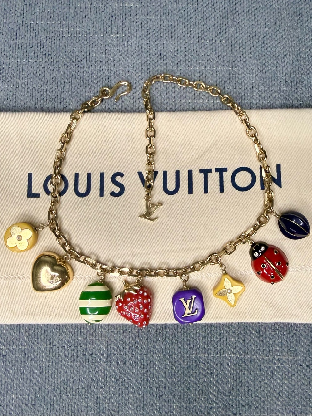 Louis Vuitton multicolor Fraise necklace/bag charm RARE heart,strawberry,ladybug